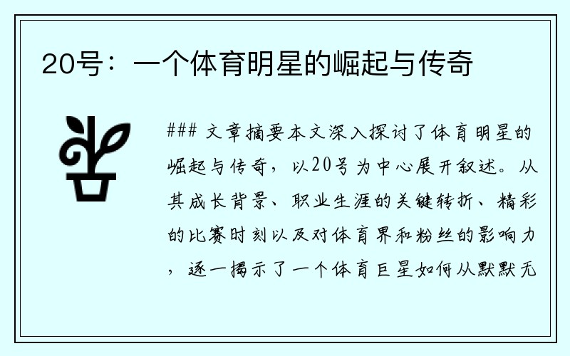 20号：一个体育明星的崛起与传奇